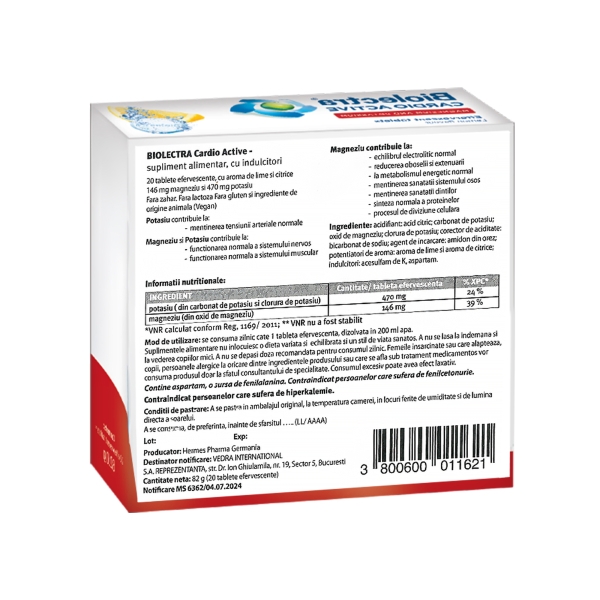 Biolectra Cardio Active, 20 tablete efervescente