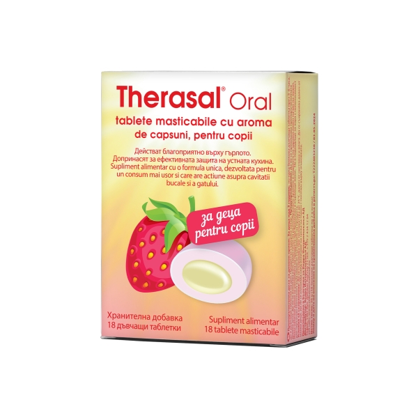 THERASAL ORAL, tablete masticabile pentru copii cu aromă de căpșuni