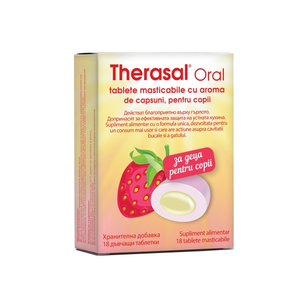 THERASAL ORAL, tablete masticabile pentru copii cu aromă de căpșuni
