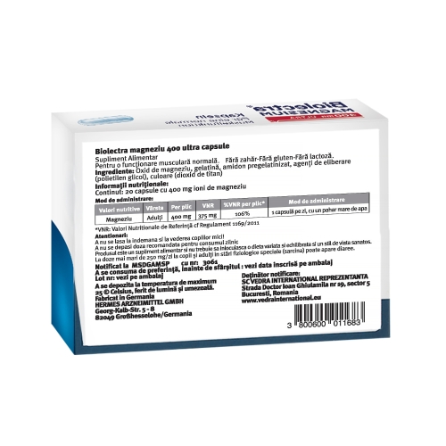 Biolectra Magnesium 400 mg Ultra, 20 capsule, Hermes